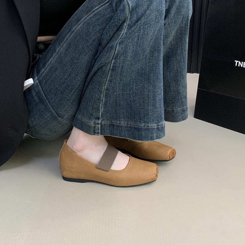 2025 New Autumn and Winter Square Head with Elastic Band Soft Sole Ballet Bean Inner Height Increase Pregnant Women's Single Shoes