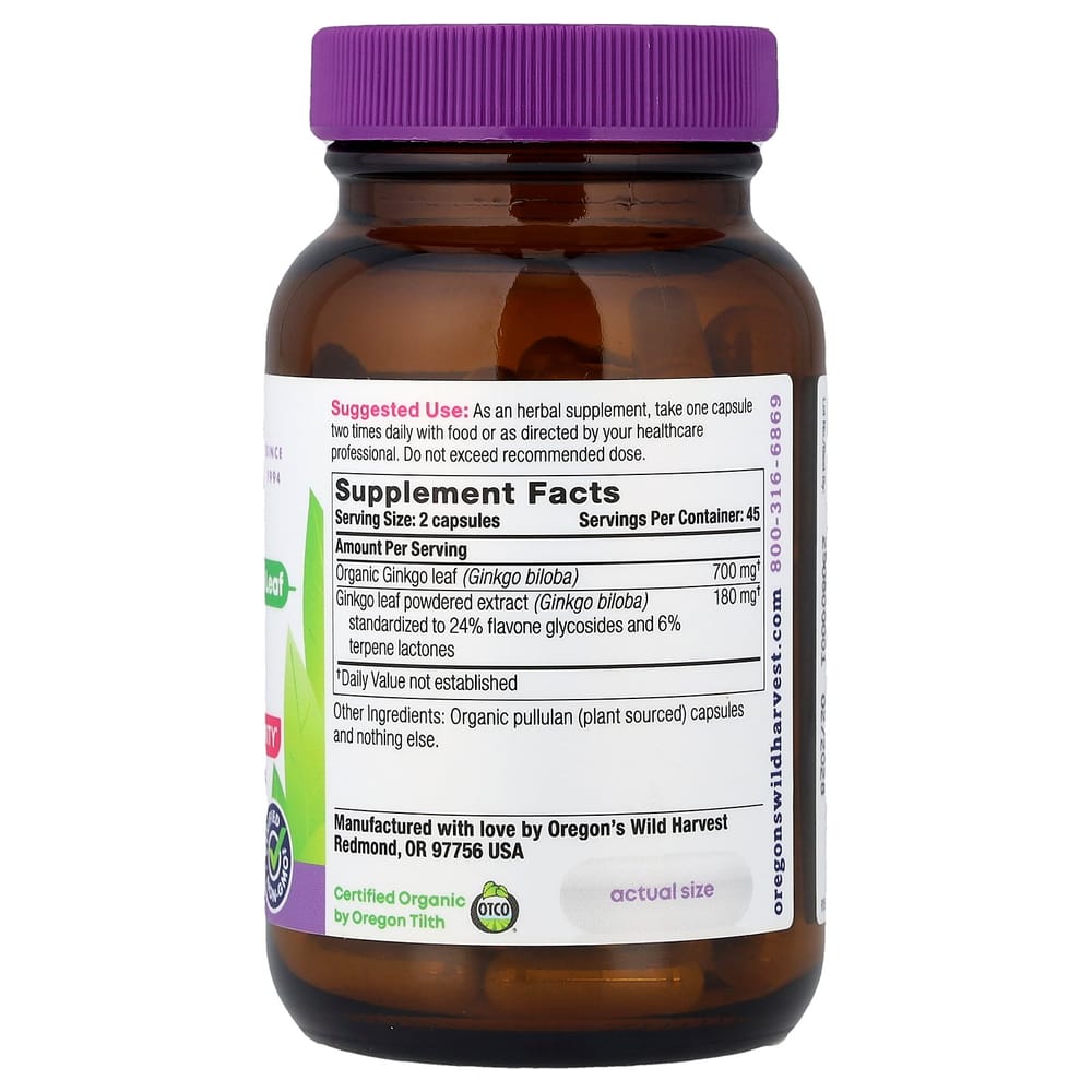 Oregon's Wild Harvest Ginkgo 90 mg, 90 GVO-freie vegetarische Kapseln