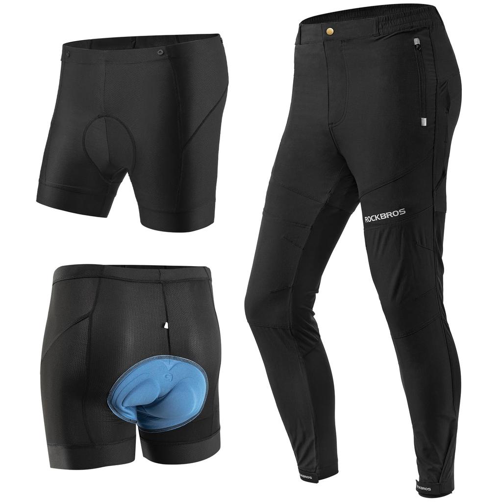 ROCKBROS Cyklistické Bolestivé Trekingové Dlouhé Kalhoty pro Silniční Horskou a Krosovou Unisex Pánské Kalhoty, Jaro, Polstrované, Úlevové, Kalhoty, Odvádějící Pot, Rychleschnoucí,