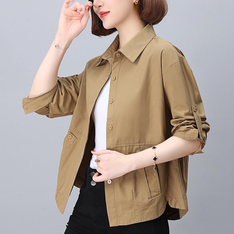

Mom s Long Sleeve Solid Color Blouse - 2024 Spring/Fall Casual Loose Fit for Women, Age-Reducing and Petite M recommended 90-110 catties хакі