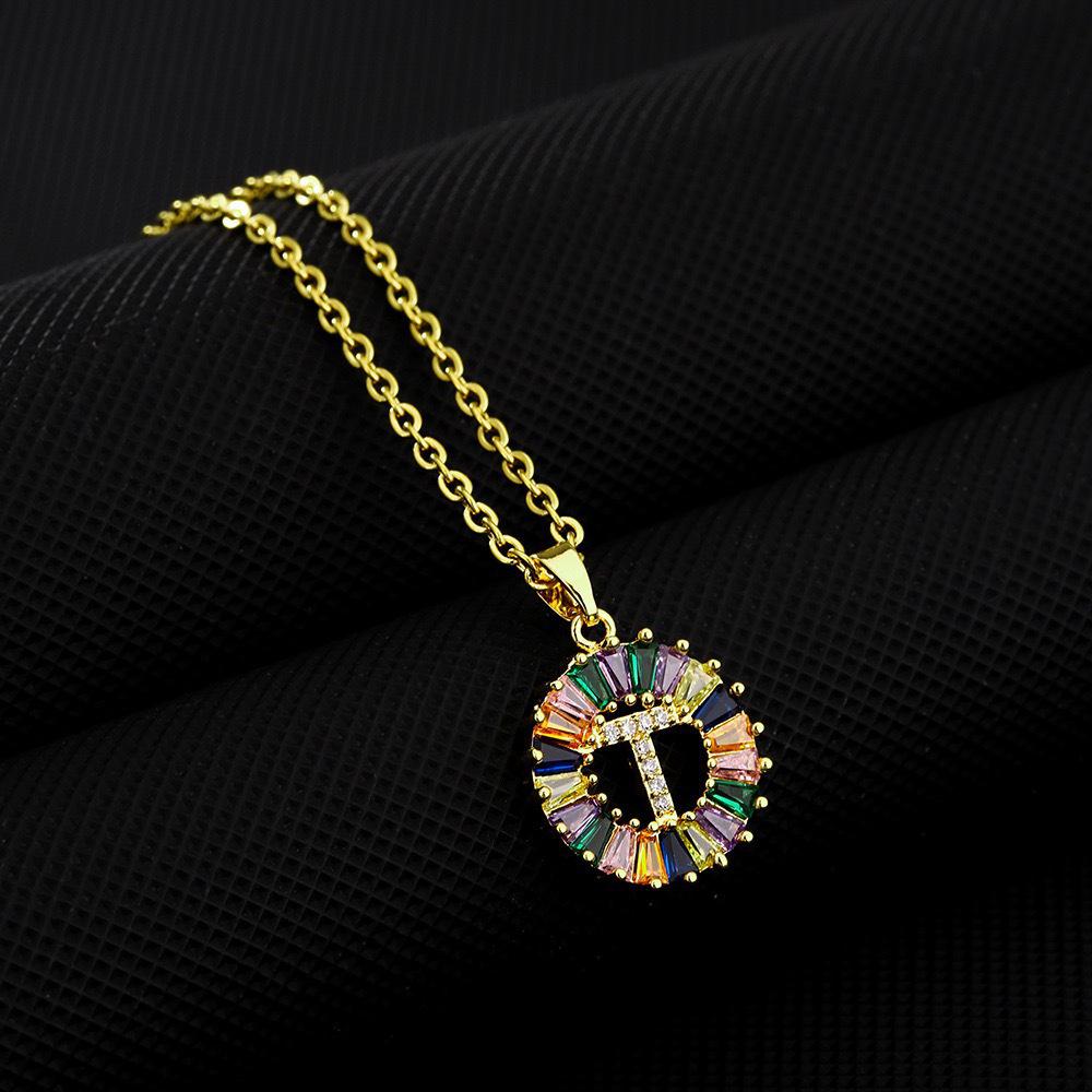 Xiyin Multicolor Zircon Copper Clavicle Chain Necklace with 26 Initial Pendants for Women