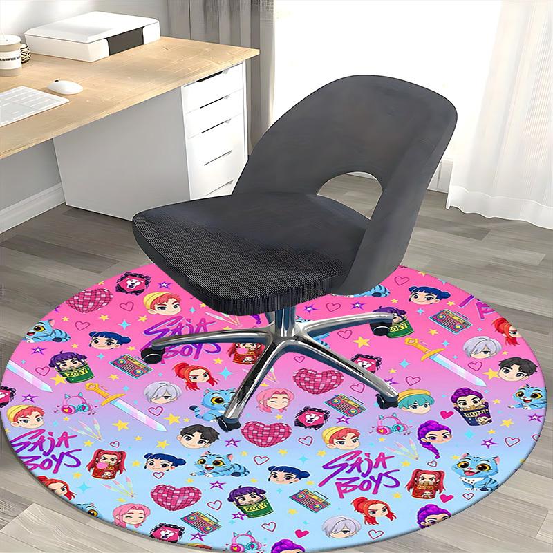 1pc Anime Cartoon Design Round Carpet Office Chair Mat, NonSlip Rug for Home Decor, Seasonal Gift, Suitable for Office, Living Room