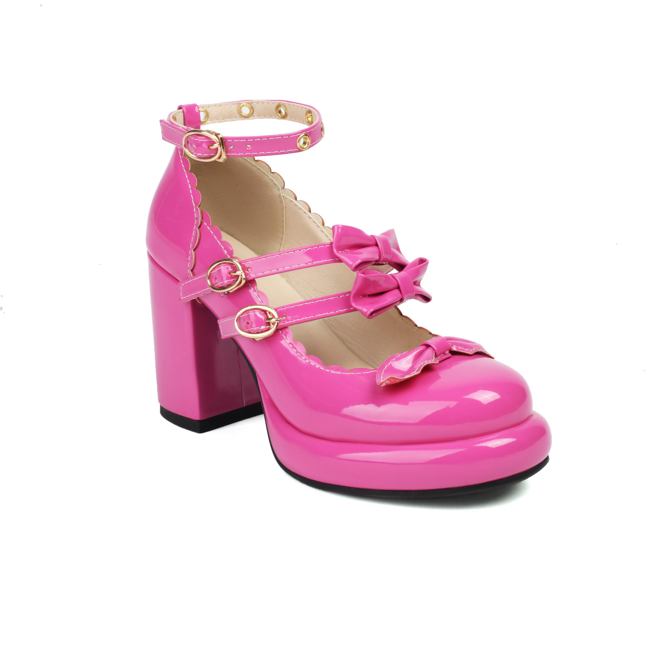 

Q/Жіночі туфлі на високих підборах, зручна водонепроникна платформа, товсті підбори, однотонний, великий розмір, всесезонне взуття 43 блискучий рожевий колір