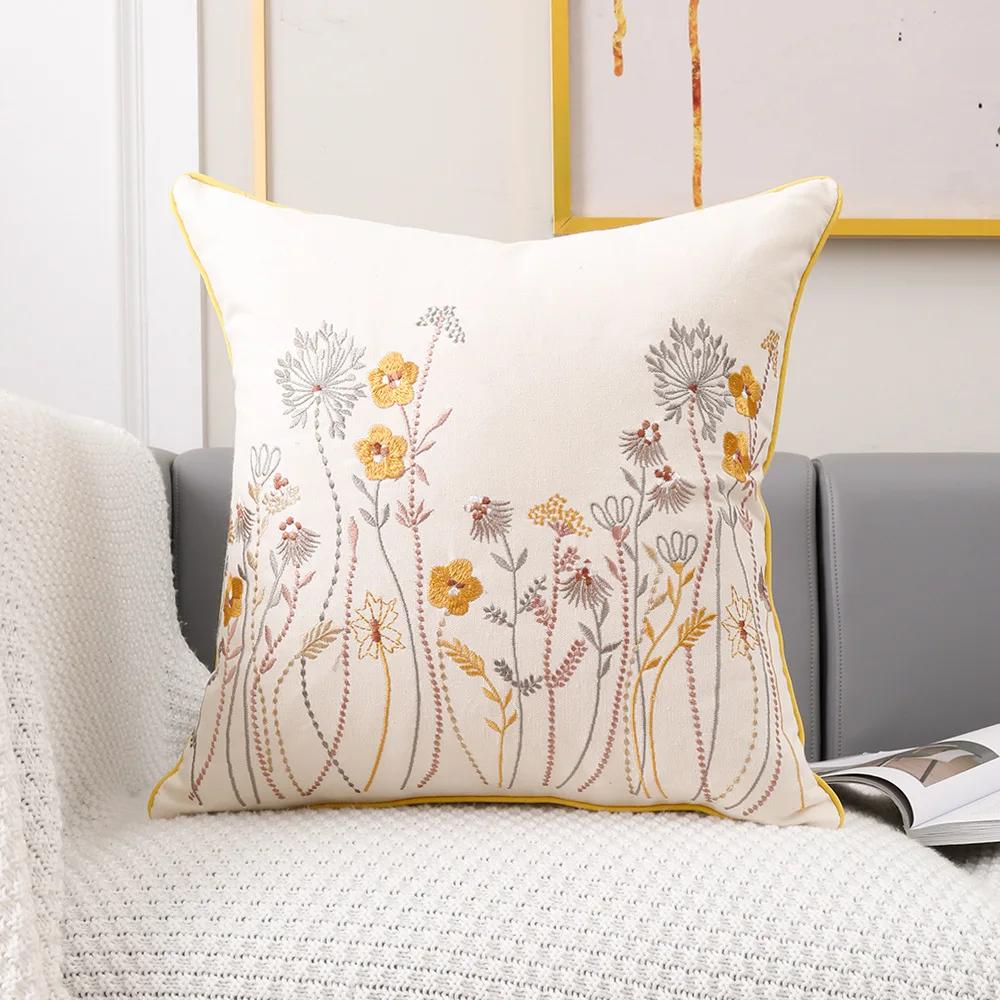 Cotton Embroidered European Pastoral Floral Cushion Cover 11x11cm Sofa Seat Home Decor Throw Pillow Case Living Room Decoration