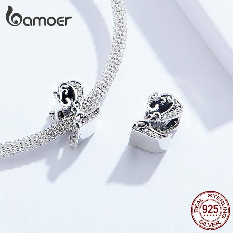Bamoer Lucky Number 2 Bead Zircon Reliefs Real 925 Sterling Silver Charms Fit Original Bracelet