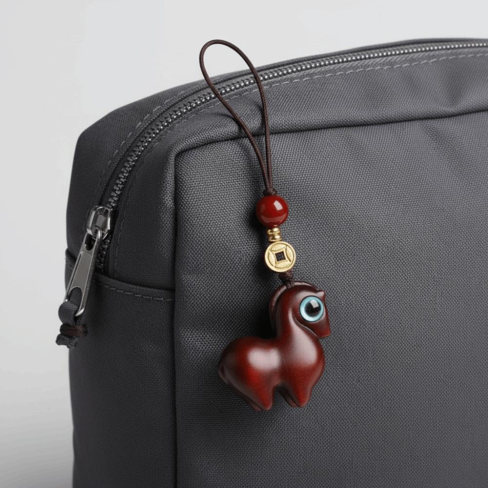 Pendentif de Sac Dessin Animé Bois de Santal Style Chinois Porte-Clés Cheval Mignon Unisexe