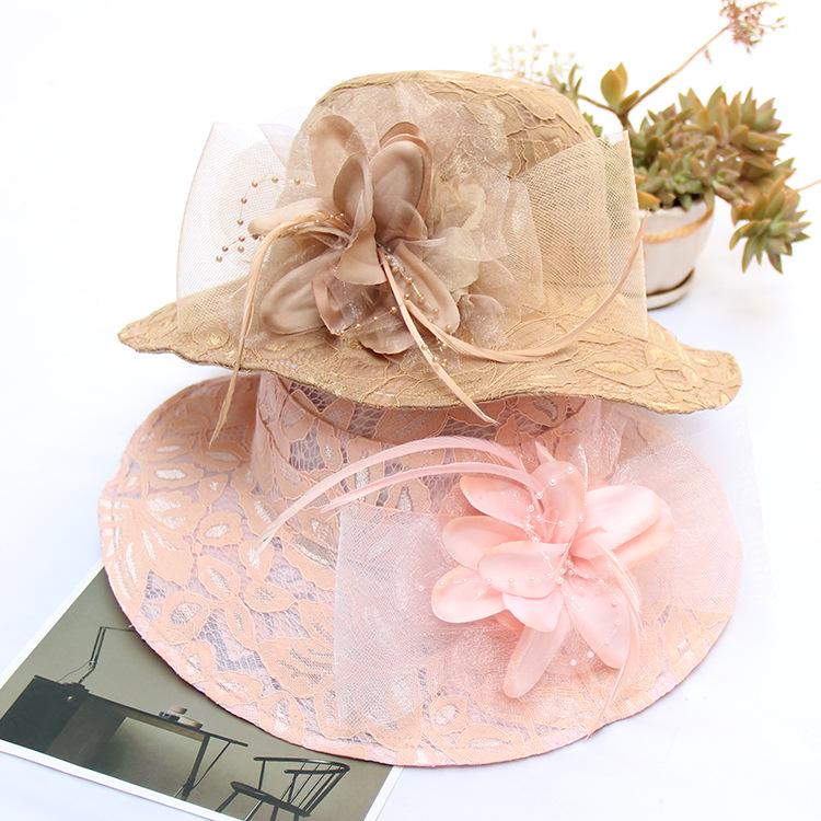 Spring And Summer Lace Mesh Pot Hat Flower Big Edge Sun Hat Women'S Outdoor Sun Protection Sun Hat