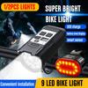 Fahrrad-Taschenlampe 9 LED Fahrradlampe Typ-C Wiederaufladbare Fahrradbeleuchtung Ultraleichte Lenkerleuchten Wasserdichte Fahrradlaterne