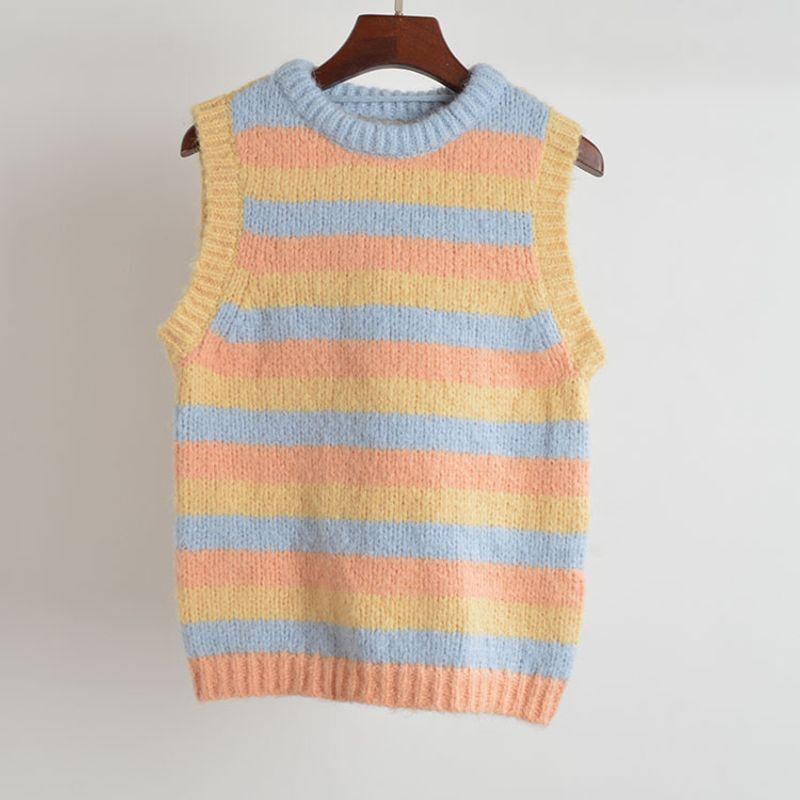Export Fall/Winter Slim Slim Looking Wear Preppy Style Sleeveless Pullover Knitted Vest Sweater Top Ladies