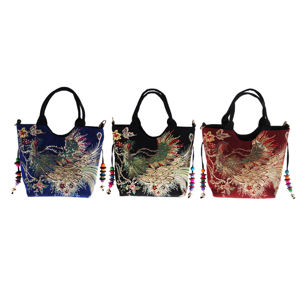 Handmade Retro Peacock Embroidery Bag with Zipper Woman Handbag Shoulder Bag