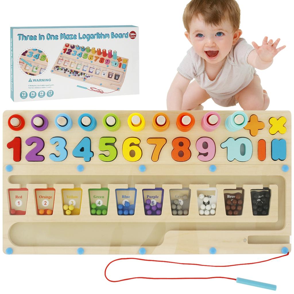Magnetic Color and Number Maze with Magnetic Pen Wooden Counting Maze Educational Fun Counting Matching Games Montessori Toy