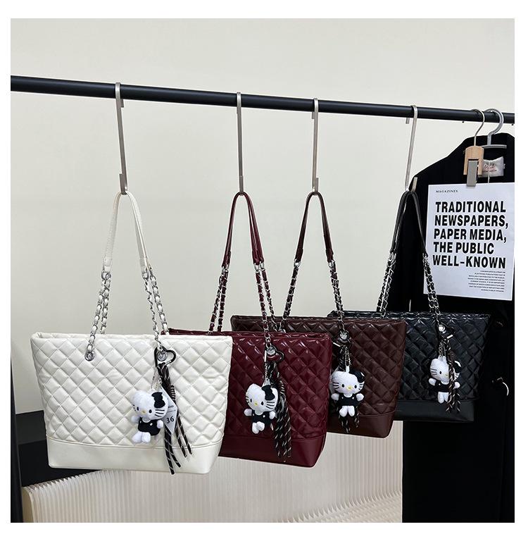 Autumn/Winter Diamond Pattern Women's Large Capacity Crossbody Tote - Fashionable Retro Solid Color