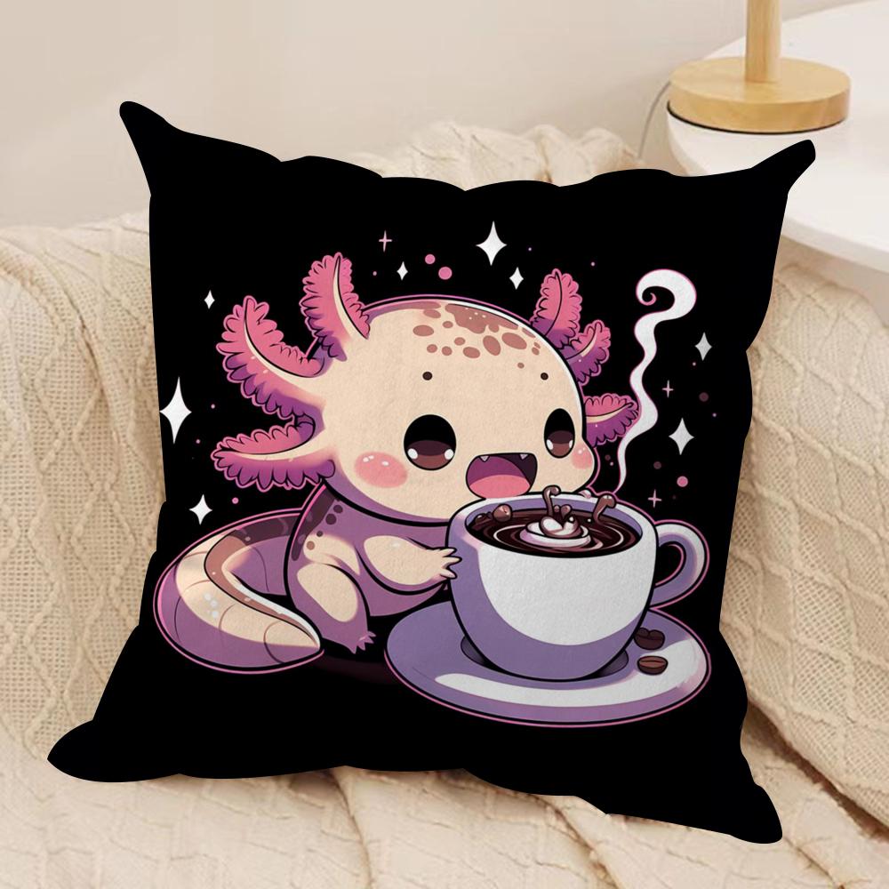 Cute Axolotl Cushion Cover Silky Short Plush Double-Sided Printed Pillow Case for Sofa All Seasons Home Decor Gift