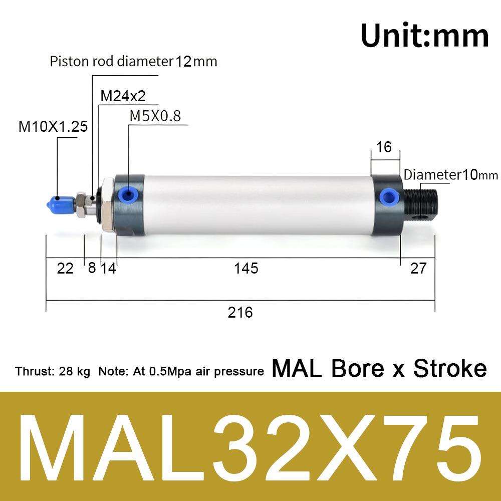1Pcs 16/20/25/32/40mm Cylind Bore Pneumatic Air Cylinder Double Compressed 25/50/75/100mm Strok MAL Cylinder Aluminum Alloy