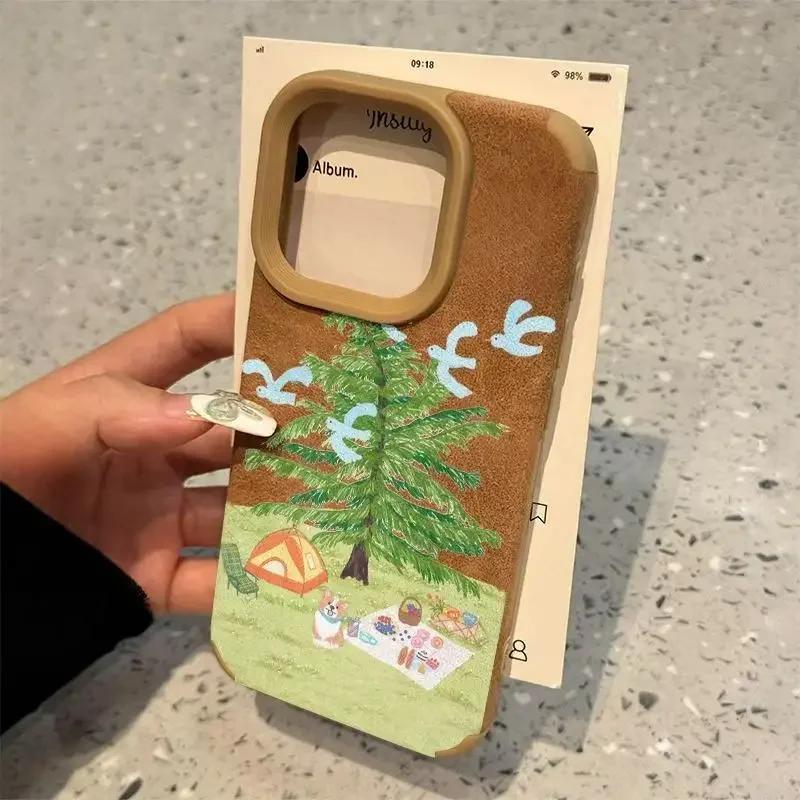 

Drive Travel Landscape Bonded Leather Phone Case For iPhone 11 12 13 14 15 16 Pro Max Plus XS X XR Shockproof Bumper Back Cover iPhone XR