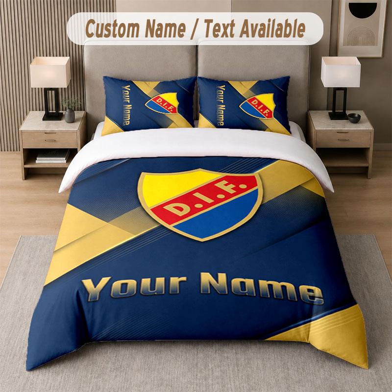 Custom Bedding Set Djurgårdens IF Pattern, Print Name Text 1 Duvet Cover Plus 2 Pillowcases Home Textile