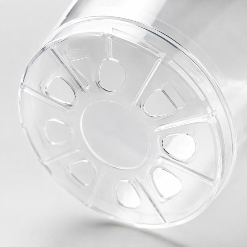20 See-Through Nursery Pots and 20 Separate Base Plates with Multiple Bottom Drainage Openings for Cuttings, Herbs, and Vegetable Starts