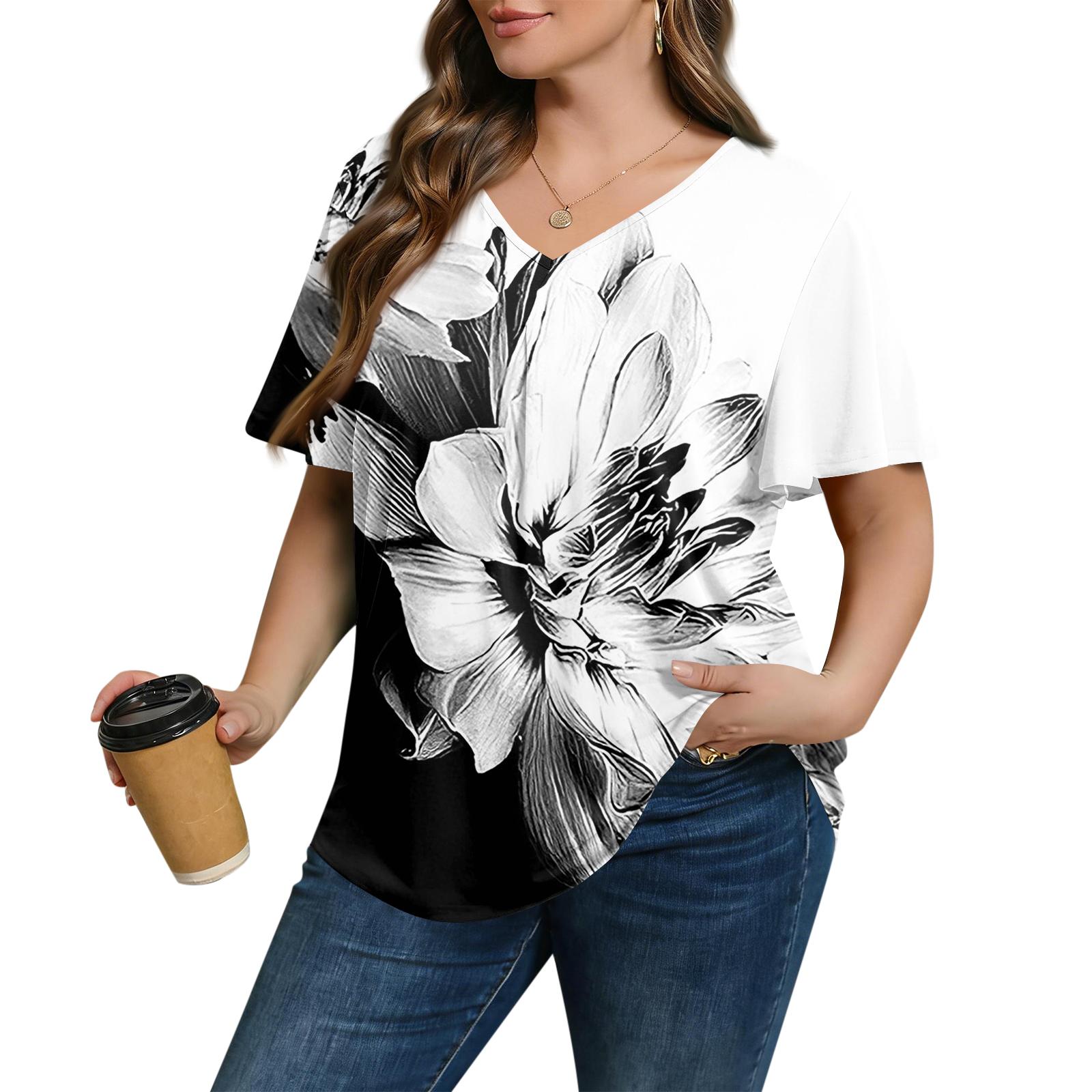 

Женская модная повседневная свободная блузка большого размера с коротким рукавом, элегантная с V-образным вырезом, для работы L чёрный