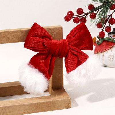 Red Velvet Christmas Bow Hair Clips White Furry Accents Holiday Hair Decor New Year's EVE Decorations Party Hair Accessories