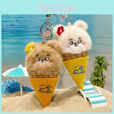 Bear Ice Cream Plush Keychain With Flower Decoration For Collectors And Kids