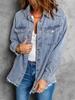 Women's Oversized Distressed Denim Jacket - Casual Long Sleeve Shirt for Spring 2025