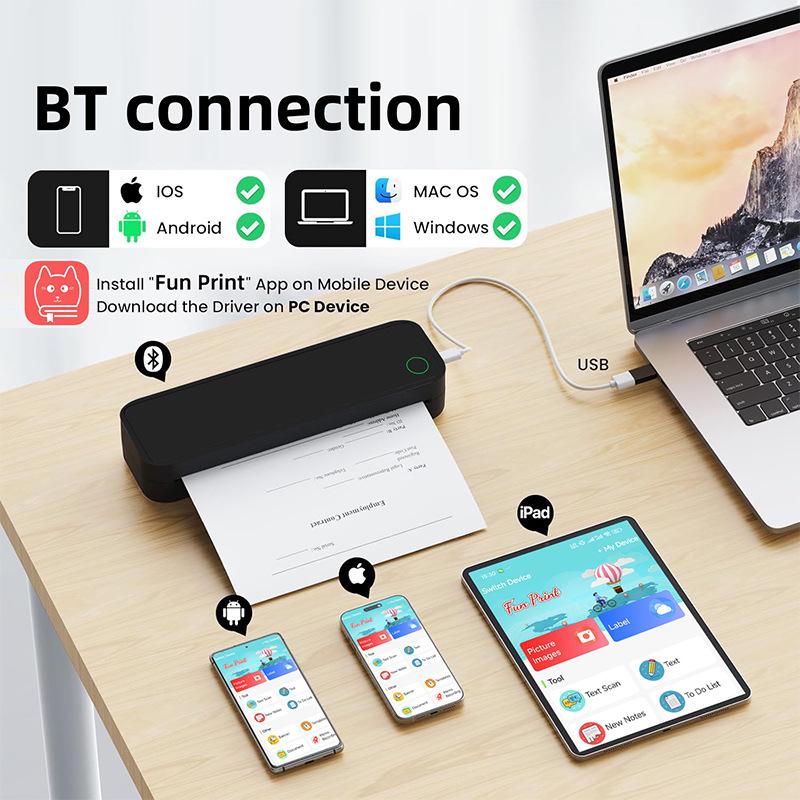 Portable Mini Thermal Printer - A4 Size, Mobile Phone Compatible