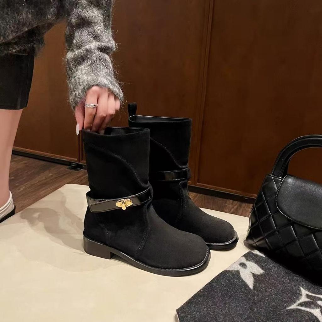 Yueyu Retro High-End Kleine Kurze Stiefel für Damen 2025 Herbst und Winter Neu Britischer Stil Mode Dicksohlige Martin Stiefel Westernstiefel für Damen