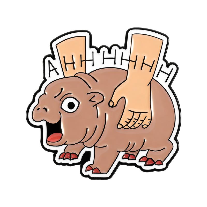 Funny Moo Deng Hippo Enamel Pin Cartoon Screaming Hippopotamus Cute Animal Brooch Lapel Backpack Badge Jewelry Gift for Friends