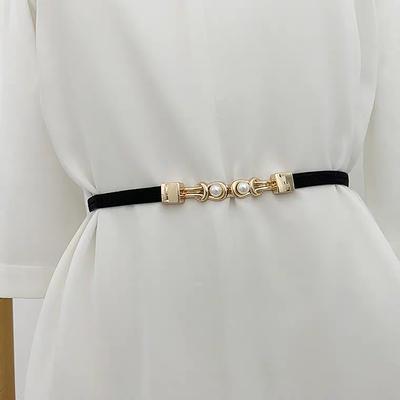 Ceintures élastiques élégantes avec Double boucle de perles pour femmes, bretelles fines noires, pour robe de fille, jupe décorative