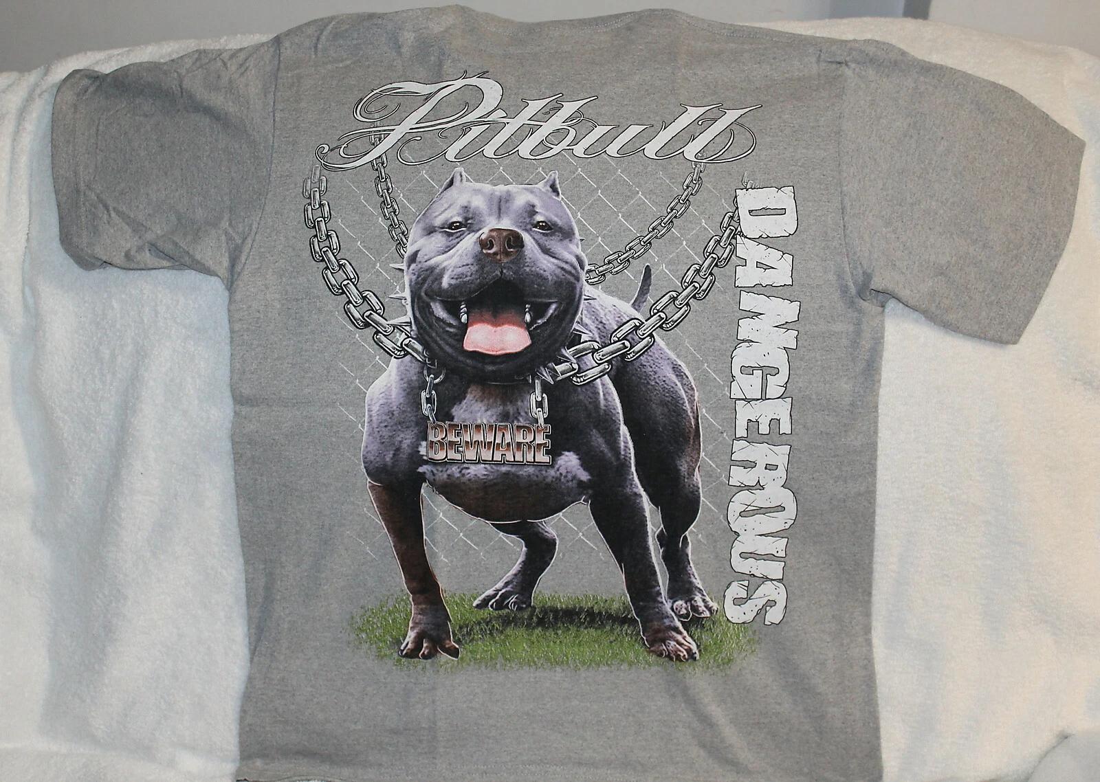 

PITBULL TERRIER BEWARE DANGEROUS CHAIN FENCE T-shirt GRAY 2XL