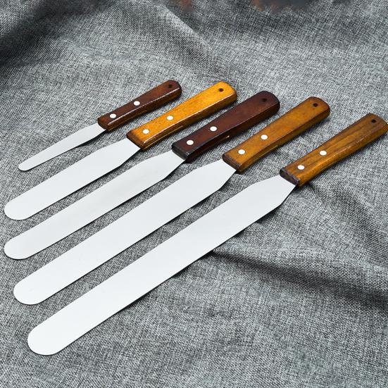 Cake Spatula Baking Wooden Handle Tools Stainless Steel Cupcakes Fondant Scraper for Kitchen