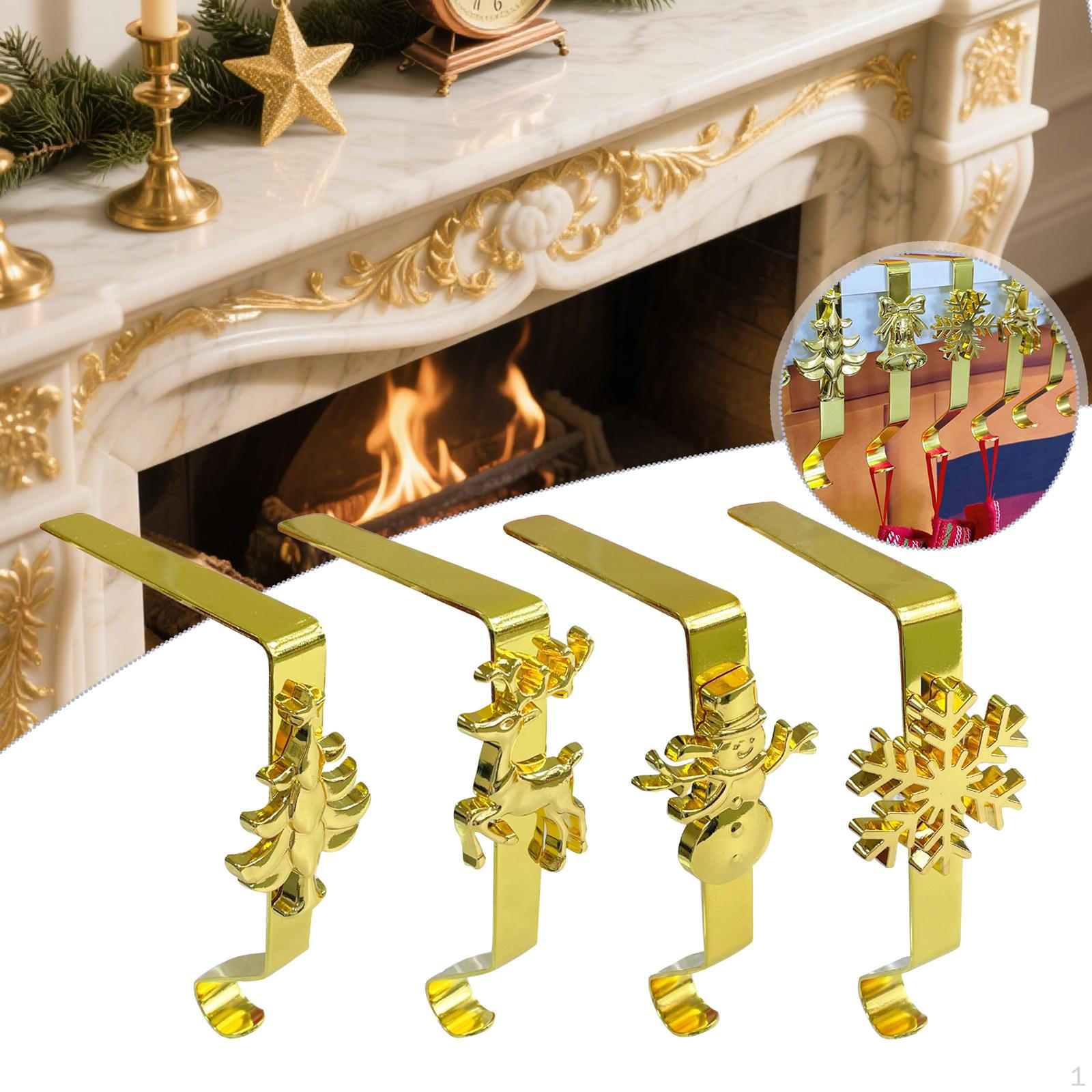 

Рождественские держатели для чулок, каминные подвески, нескользящие крючки для гирлянд, подвешивание чулок Gold 4 Pieces
