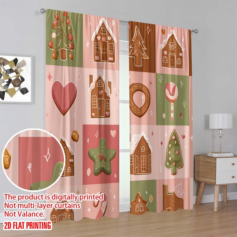 2 Stück, 2D-Flachdruck Vorhänge & Fensterdekoration Weihnachtstag Polyester Einfache Montage (ohne Stange) Zimmerdeko Verwendung für Schlafzimmer,
