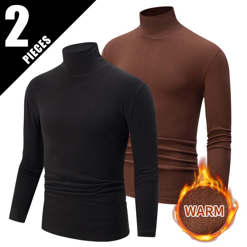 Simple Long-Sleeve Turtleneck Men's Work Long-Sleeve Top 3pcs Set, European and American Fashion Trend T-Shirt