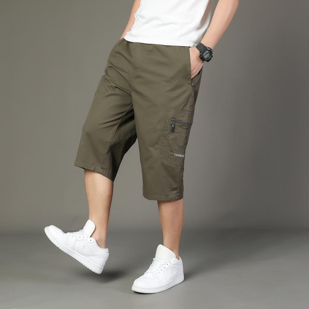 Mehrere Taschen Baumwoll-Cargo-Shorts Herrenmode Einfarbig Schnelltrocknend Jogginghose Wadenlange Hose Sommer Outdoor Atmungsaktive Shorts Herren