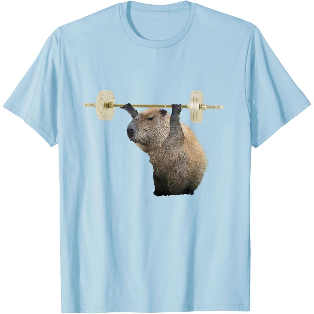 Capybara Weightlifting Graphic Tee Funny Body Building Print Casual Crewneck Tshirt For Men
