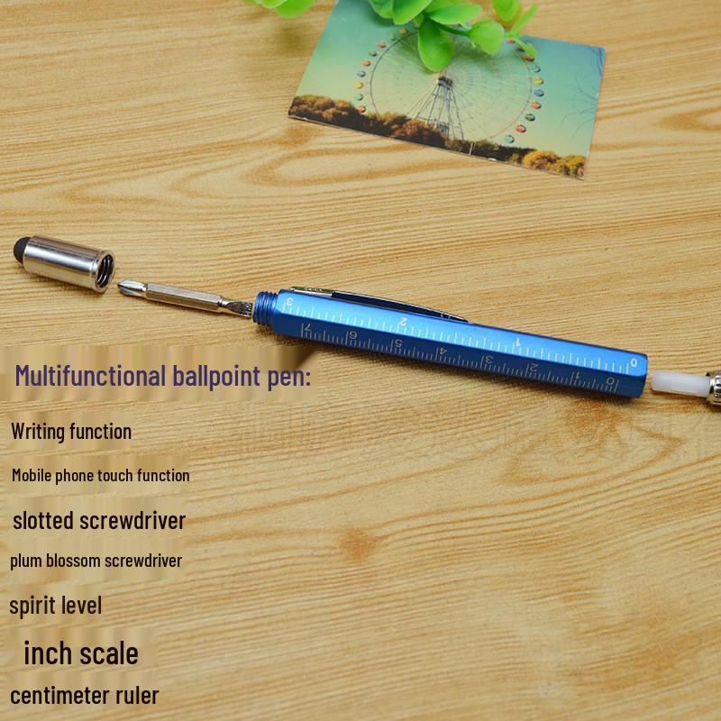 Compact 6-in-1 Multifunctional Tool Pen with Level & Touchscreen Stylus