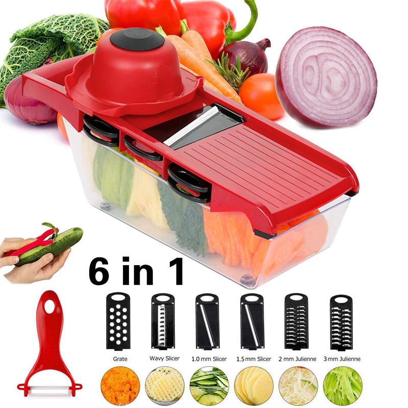 

6 in 1 Mandoline Slicer Multifunctional Food Chopper with Container Onion Chopper Dicer Veggie Salad Grater Slicer JT29