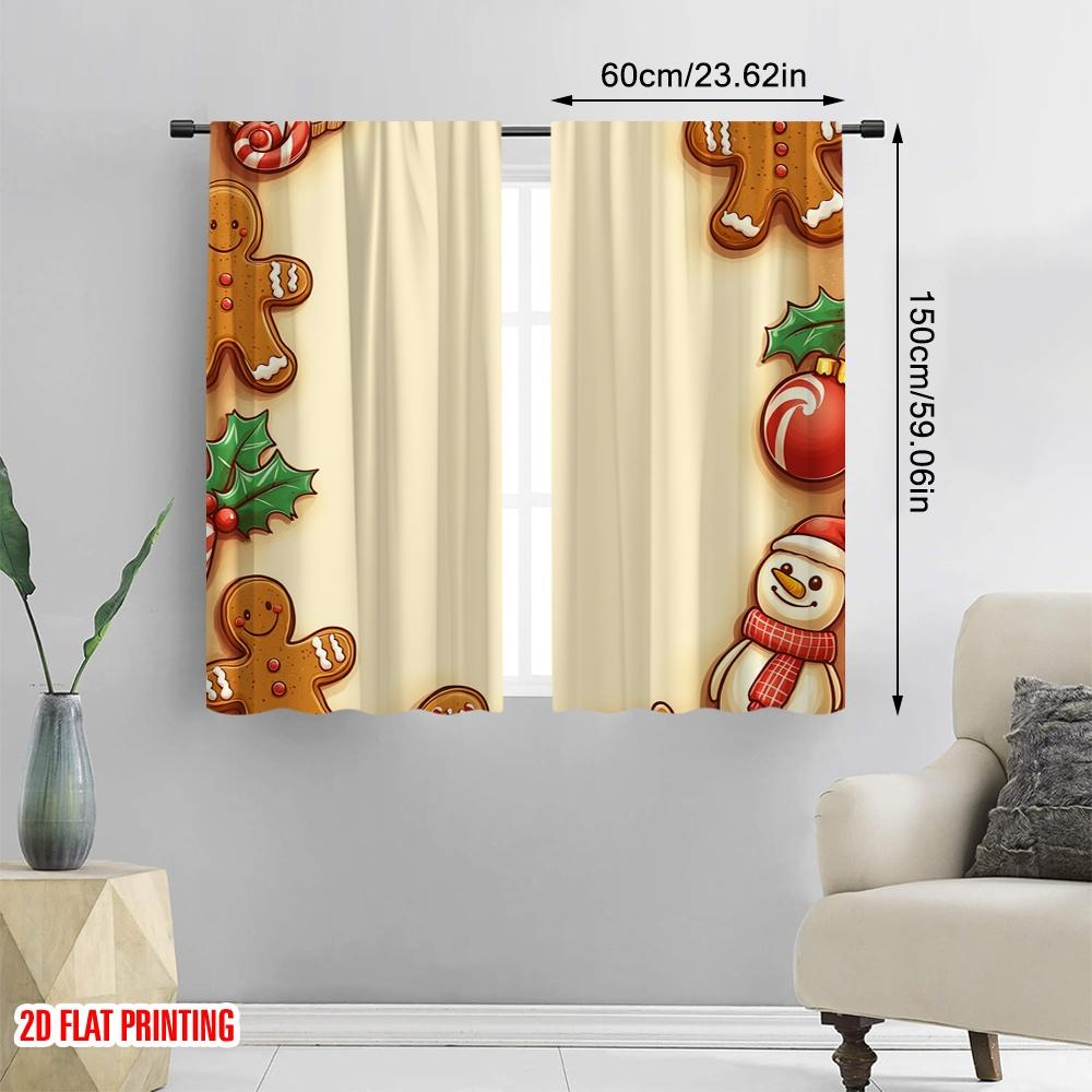 2pcs,2D Plane Printing Curtains Christmas Cookies Border Festive Treats (4) Versatile Fabric (without Rod) Art Deco Festive
