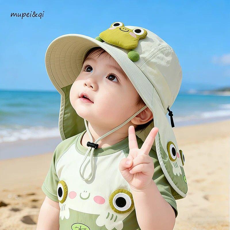 Kids' Summer Sun Hat - Cartoon Rabbit Design, Adjustable, Quick-Dry, Lightweight, with Optional Boys' Shawl