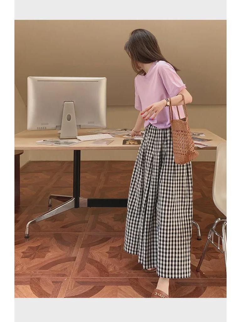 Karierte A-Linien-Hosenröcke für Damen - Elastischer Bund, Lockere Passform, Vielseitig für Frühling & Herbst.