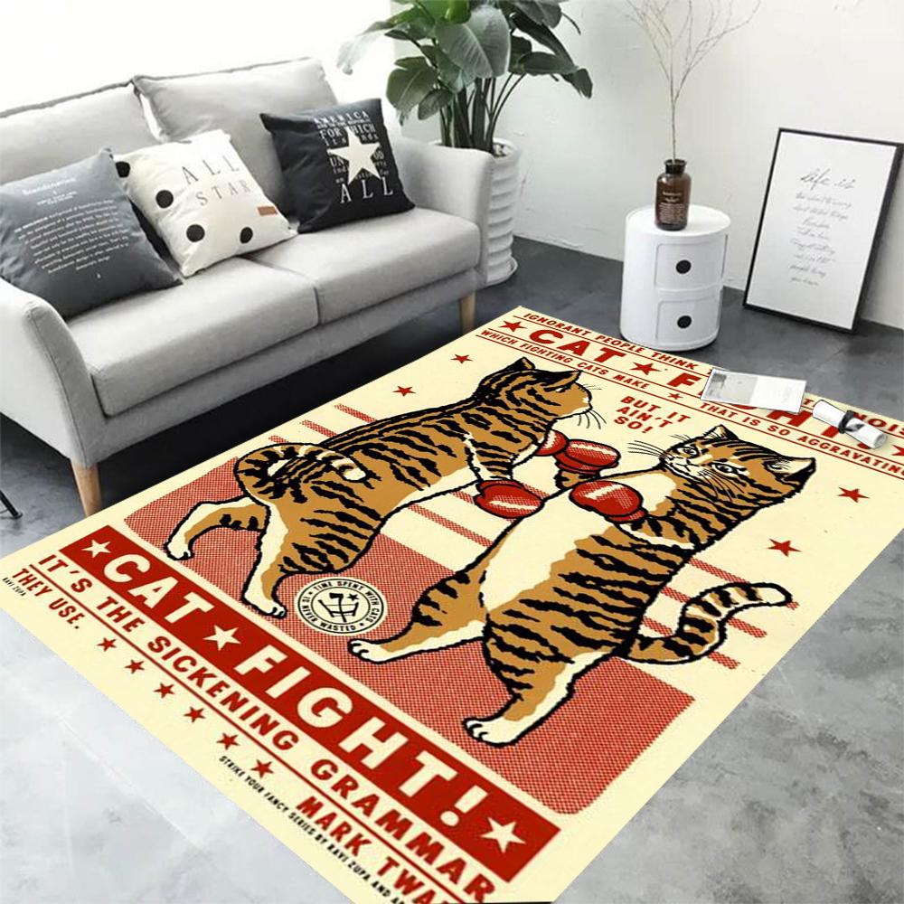Cartoon Retro Cat Carpet Rug for Bed Room for Living Room Bedroom Decor Gamer Rug Man Cave Floor Mat Gaming Room Accessory