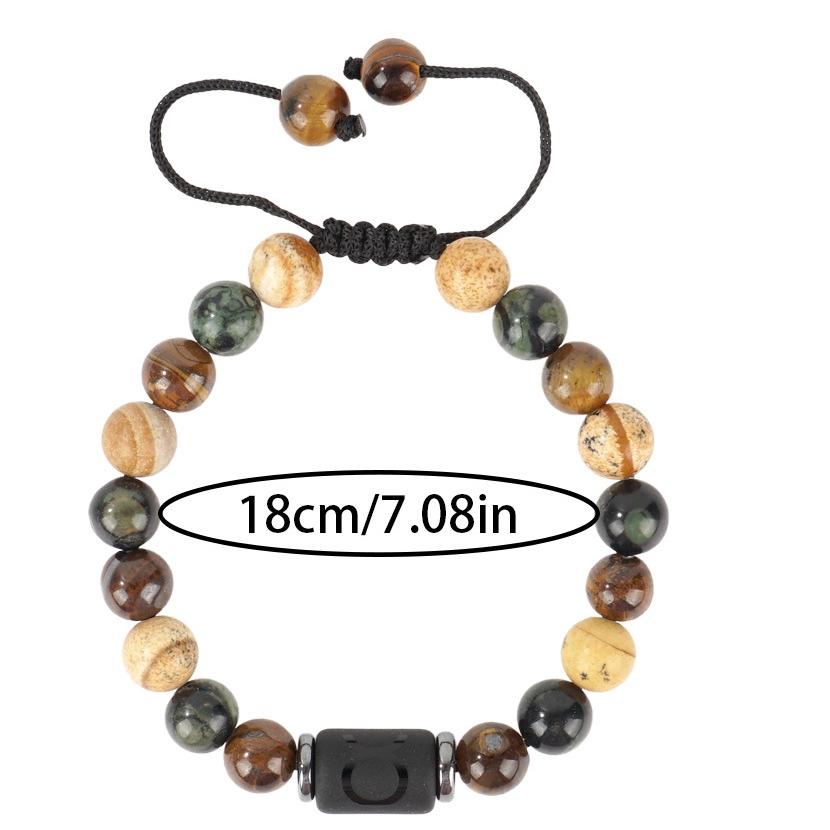 Vintage Zodiac Bracelet for Men 8mm Natural Black Onyx Tiger Eye Stone Star Sign Constellation Friendship Prayer Blessing Bracelet Gifts
