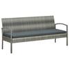 Garden Sofa 3 Seater with Cushions Grey Poly Rattan