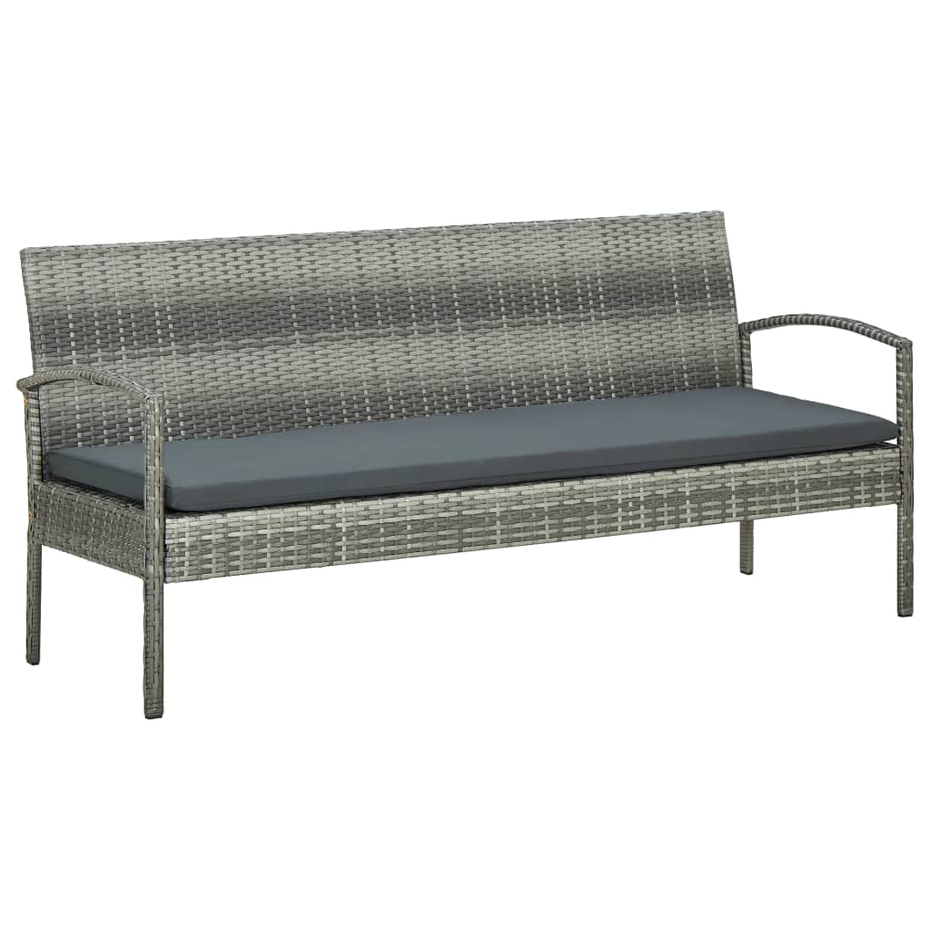 Garden Sofa 3 Seater with Cushions Grey Poly Rattan