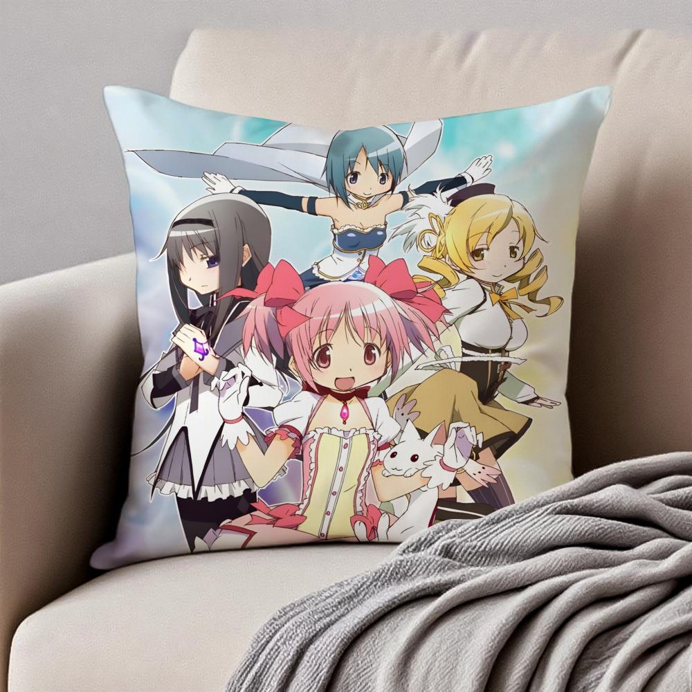 Anime DarkFantasy PPuella Magi Madoka Magica Cushion Cover Pillowcase Antidustmite Invisible Zipper Short Plush Sofa Cushion