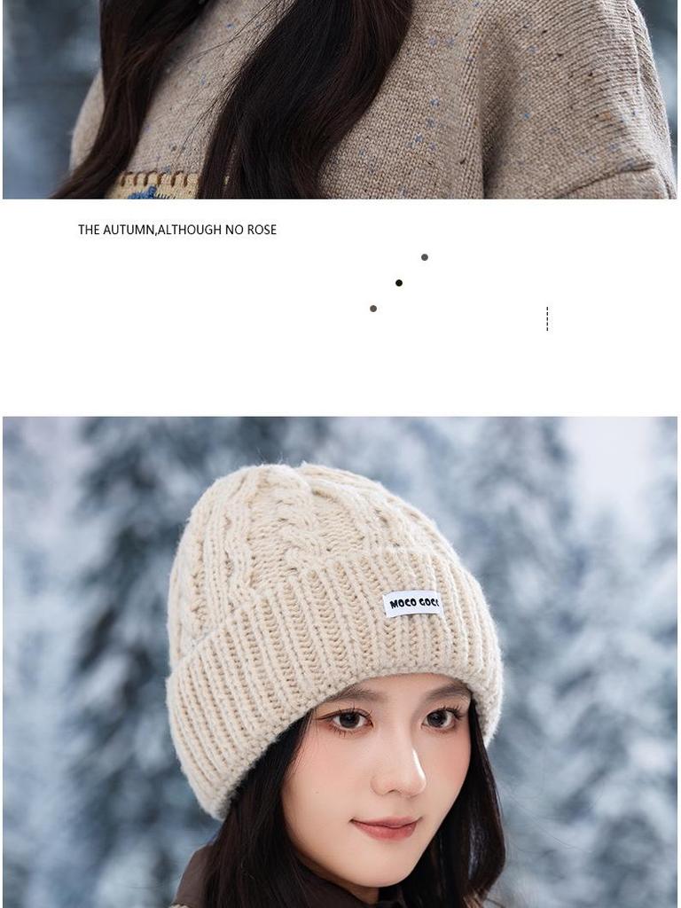 Korean-Style Versatile Loose Knit Beanie for Women - Windproof, Warm Ear Protection, Large Head Circumference, Slim-Face Design for Autumn and Winter.