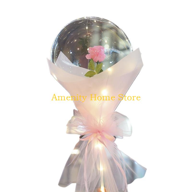 

F26C Led Luminous Balloon Rose Bouquet Transparent Bobo Balloon DIY Craft Supplies for Valentine s Day Birthday Wedding Party