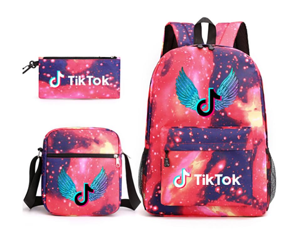 3 Piece School Backpack Set for Students Large Capacity Oxford Cloth Schoolbag with Shoulder Strap and Pencil Case