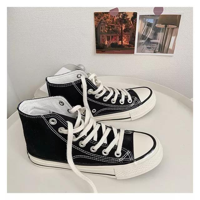 Frau Turnschuhe Schuhe Vulkanisieren Leinwand Casual Drei Mal Vulkanisieren Sommer High Top Walking Flats Frauen Lauf Sport